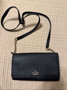 kate spade Black Leather Small Crossbody with Gold Chain Strap